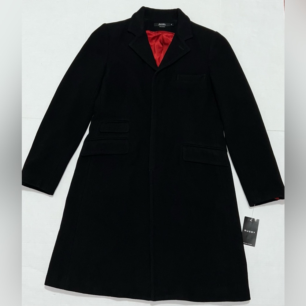 Vintage New Rugby Ralph Lauren Cambridge Longline Wool Long Coat Black 10